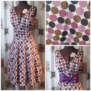 Retro Deep V Purple Polka Dotty Dress